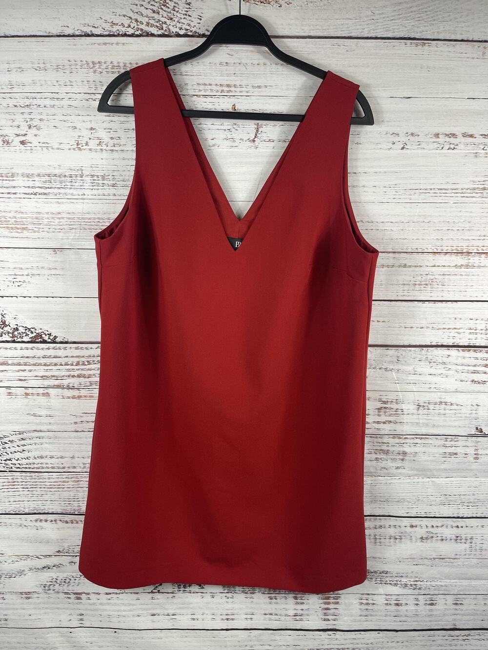 Banana Republic Dress Women's 18 Red Sleeveless V Neck Sheath Knee Length Office